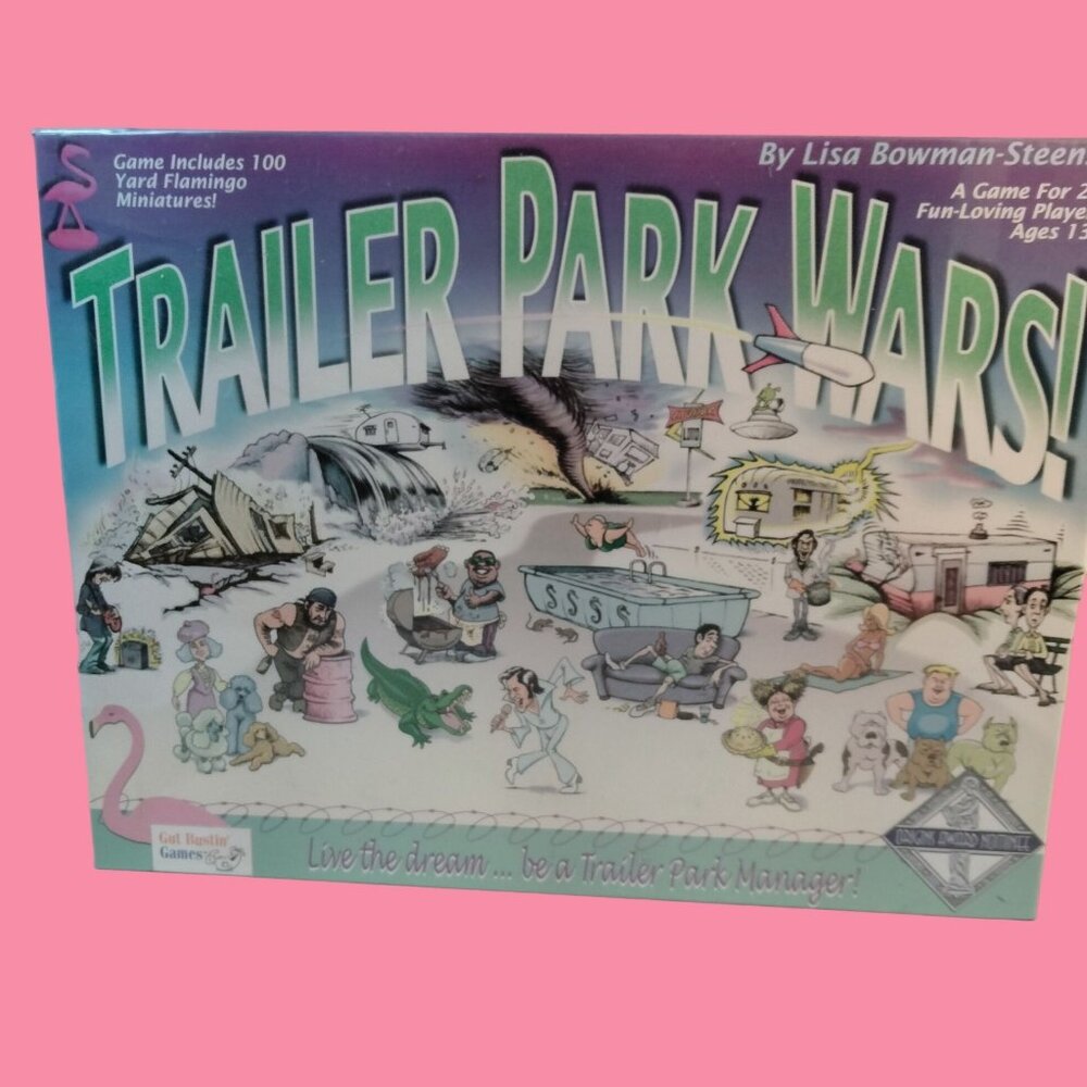Trailer Park Wars Board Game Gut Bustin Fun 100 MIni Flamingo Tokens New Sealed